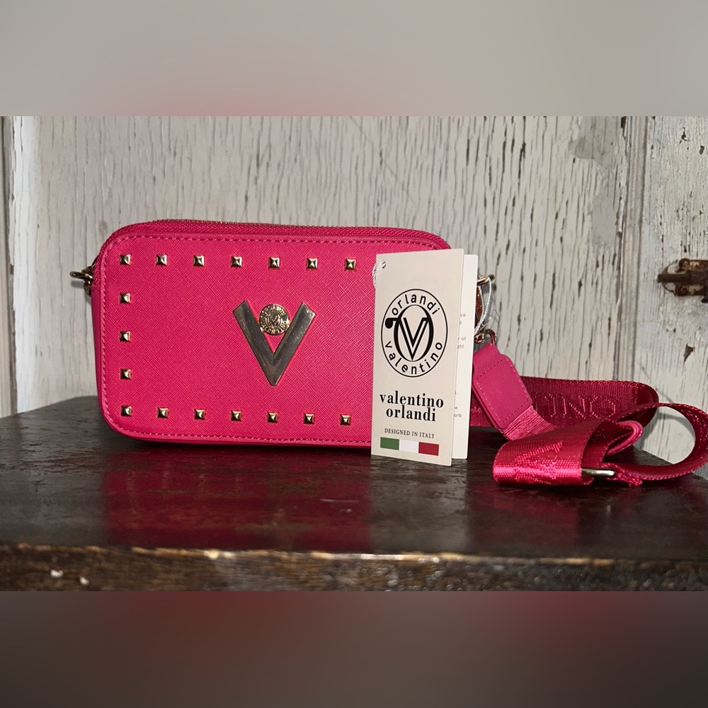 🩷Valentino Orlandi HOT PINK Studded Leather Camera Bag🩷